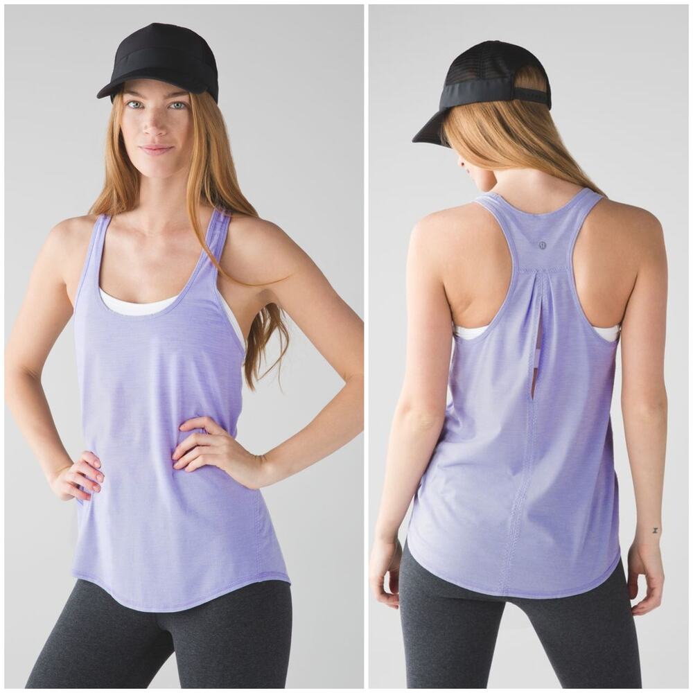 Lululemon Salute the Sun Singlet II Tank Heathered Lilac Light Luon Open Back 10